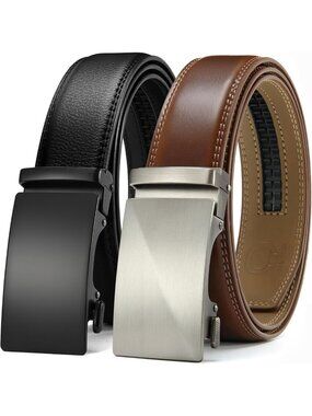Customizable Leather Ratchet Belt for Men - 2 Pack, Effortless Style & Perfect